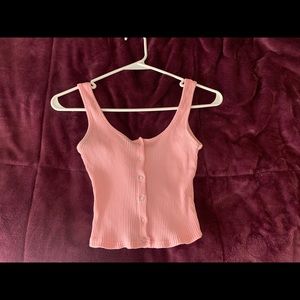 Pink Button Up Crop Tank Top